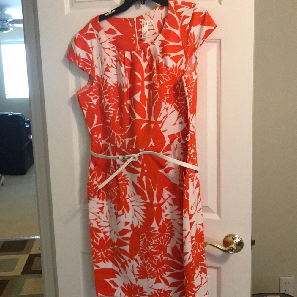 Orange & White Belted Dress